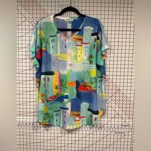 Jess and Jane Colorful V neck top SZ 1X